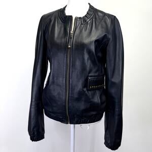 Mango MNG Suit Black 100% Sheepskin Leather Studded Bomber Jacket Womens Small